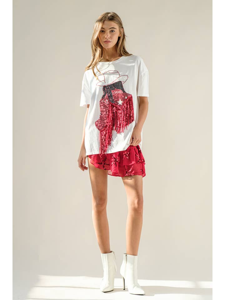 RED 32425S - Chiffon Star Sequin Print Asymmetrical Skirt for wholesale on Faire