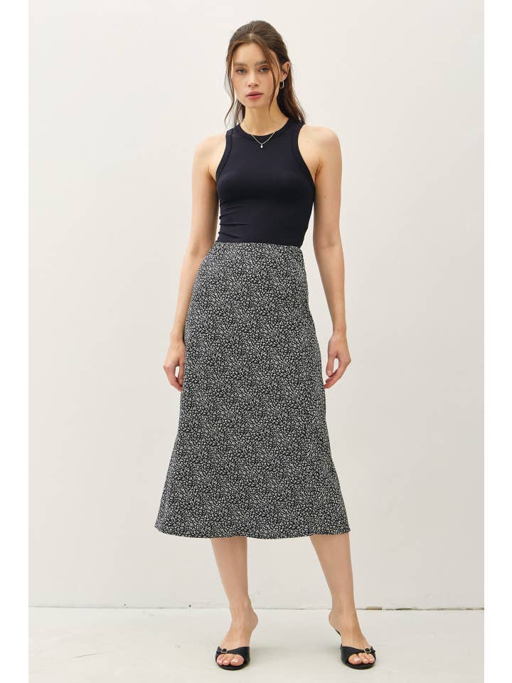 Be Cool - Wholesale Skirt - Women's - PRINT MIDI SKIRT WITH ELASTIC WAISTBAND