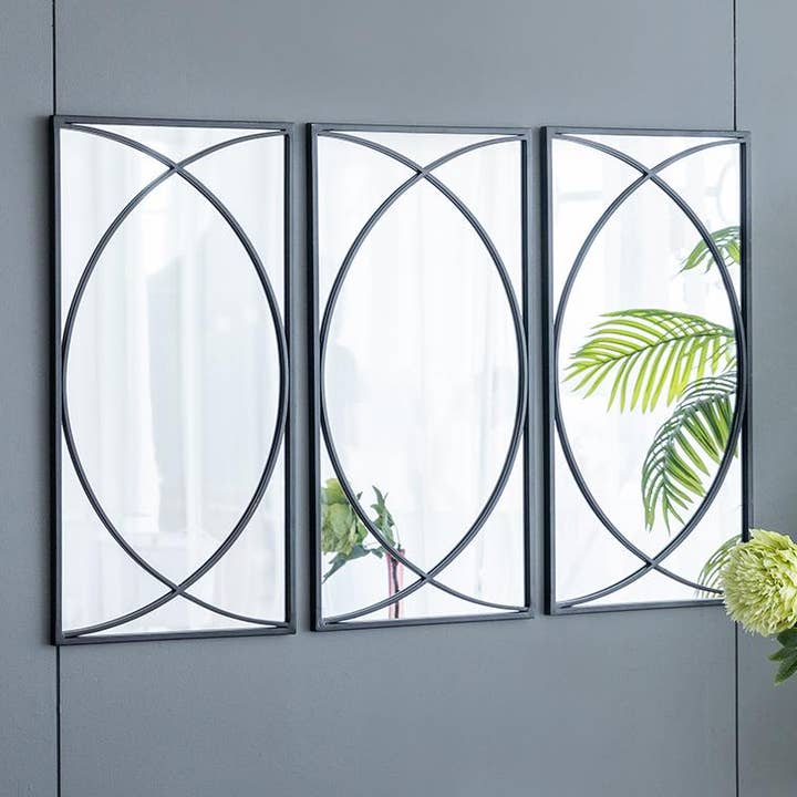 Espejos de pared rectangulares S/3 15.5x0.5x32" con marco negro curvo para venta al por mayor de A&B Home Group Inc.