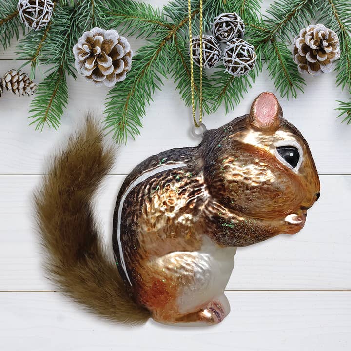 OrnamentallyYou - Wholesale Ornament - Chipmunk Glass Christmas Tree Ornament