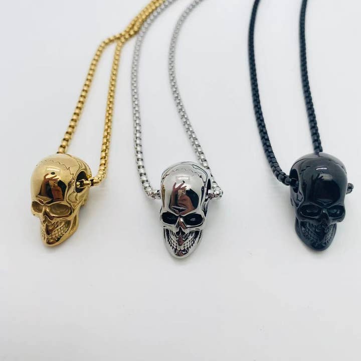 Mio Queena - Wholesale Pendant/Charm Necklace - Skull Charm Stainless Steel Men's Necklace - MJ/MNP
