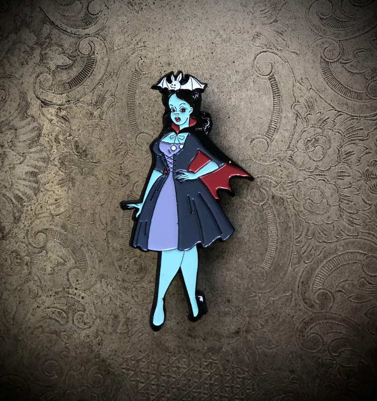 Sweet Siren Designs - Wholesale Lapel Pin/Button - Vampire Bat Babe Retro Pinup Enamel Pin1