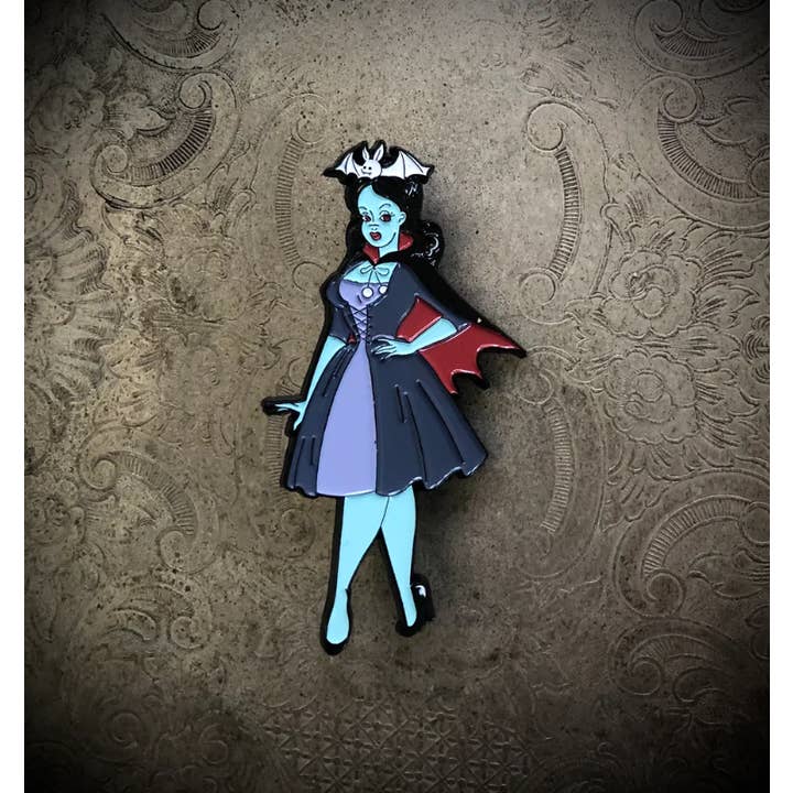 Sweet Siren Designs - Wholesale Lapel Pin/Button - Vampire Bat Babe Retro Pinup Enamel Pin1