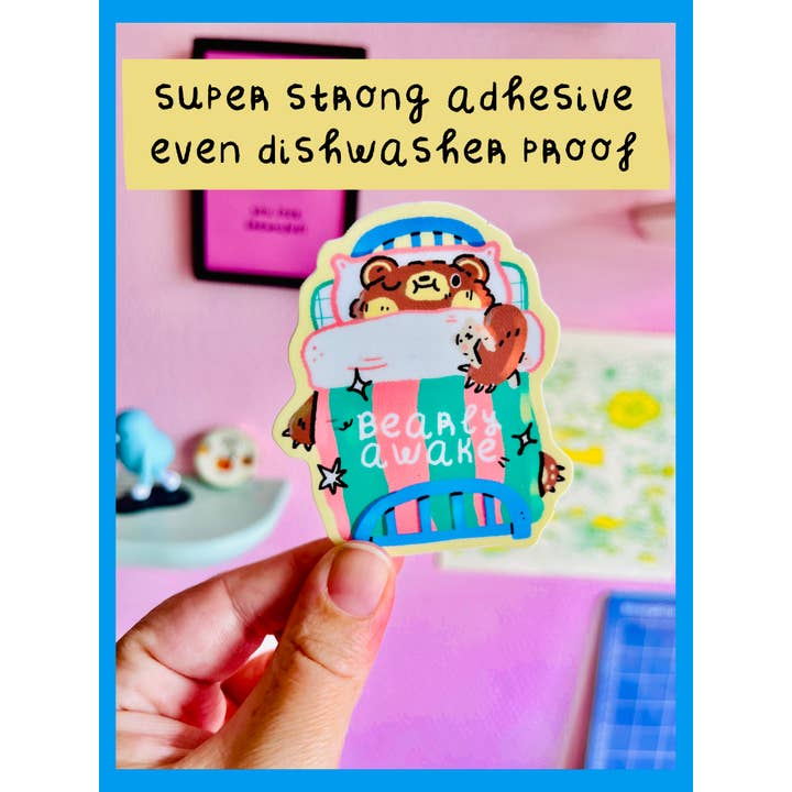 Bloemkolie - Wholesale Sticker - Bearly Awake vinyl Sticker /Waterproof and Dishwasher safe1