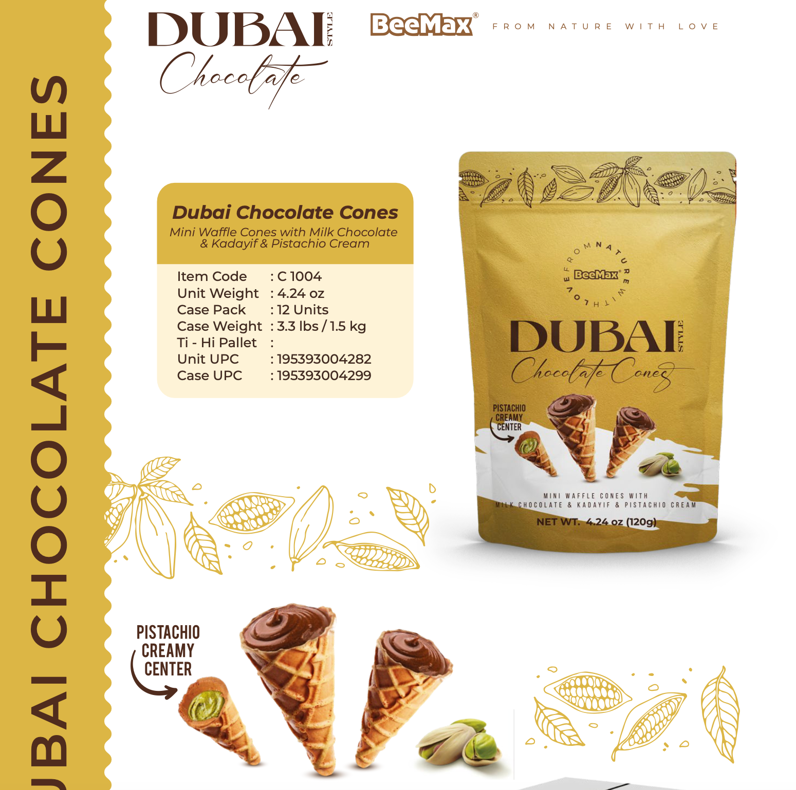 Beemax - Wholesale Chocolate Covered Sweets - Beemax Dubai Chocolate Cone 4.24 oz 1