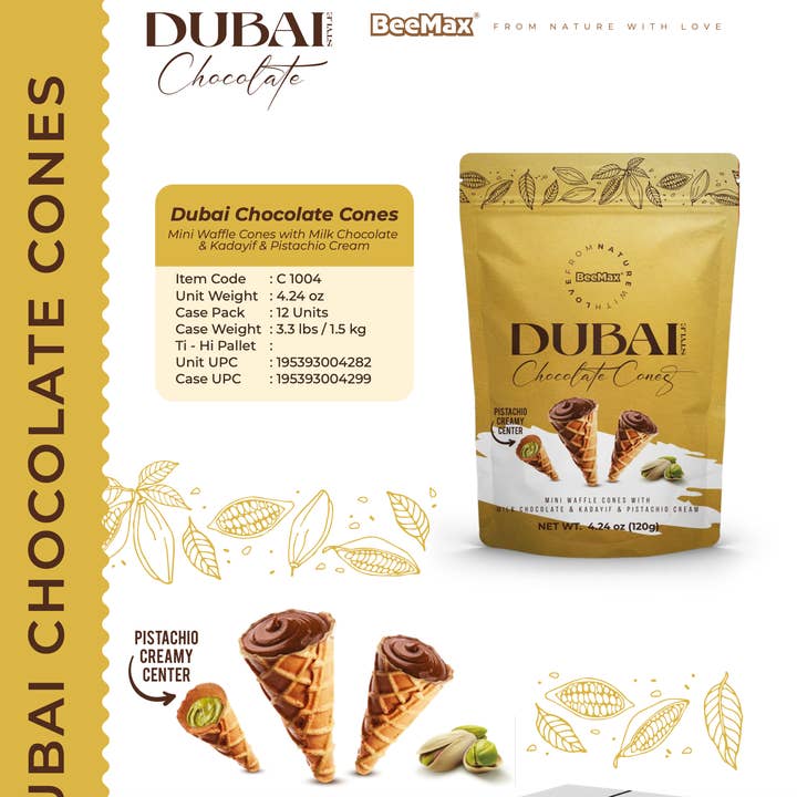 Beemax - Wholesale Chocolate Covered Sweets - Beemax Dubai Chocolate Cone 4.24 oz 1