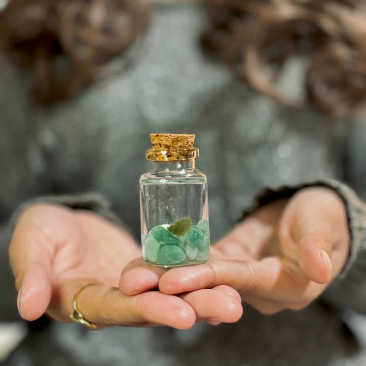 Moss Amigos | Moss Ball Terrariums - Wholesale Live Plant - Tiny Marimo Moss Ball Terrarium with Aventurine Gemstones2