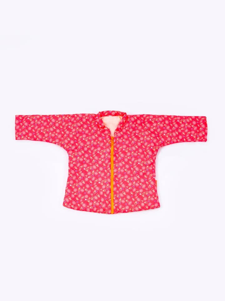 Indian pink gypsy children's quilted jacket for wholesale by Petit Pan