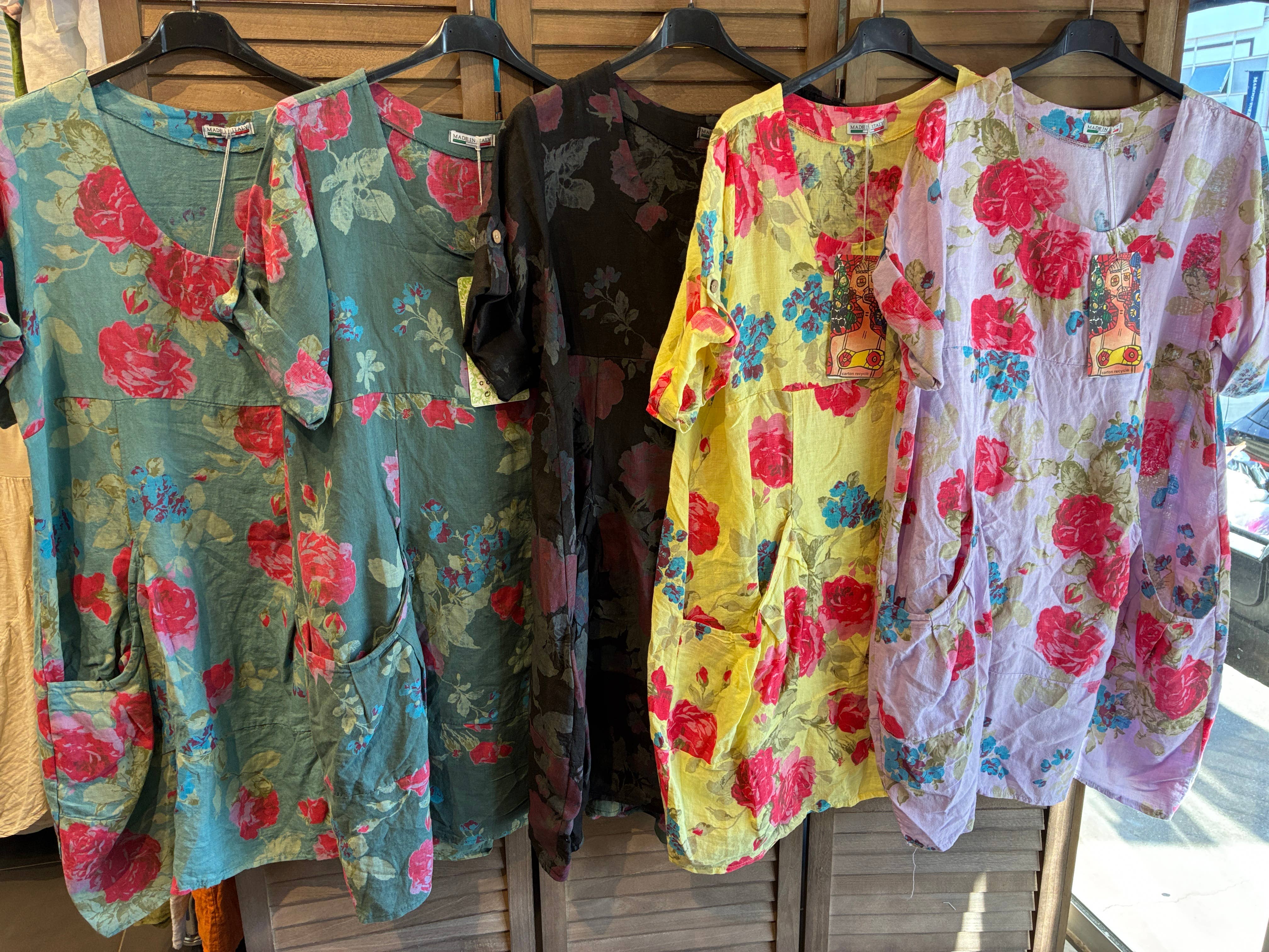 la maison des fibres naturelles – wholesale Klänning - Dam – Klänning i 100 % linne med blommönster 324020