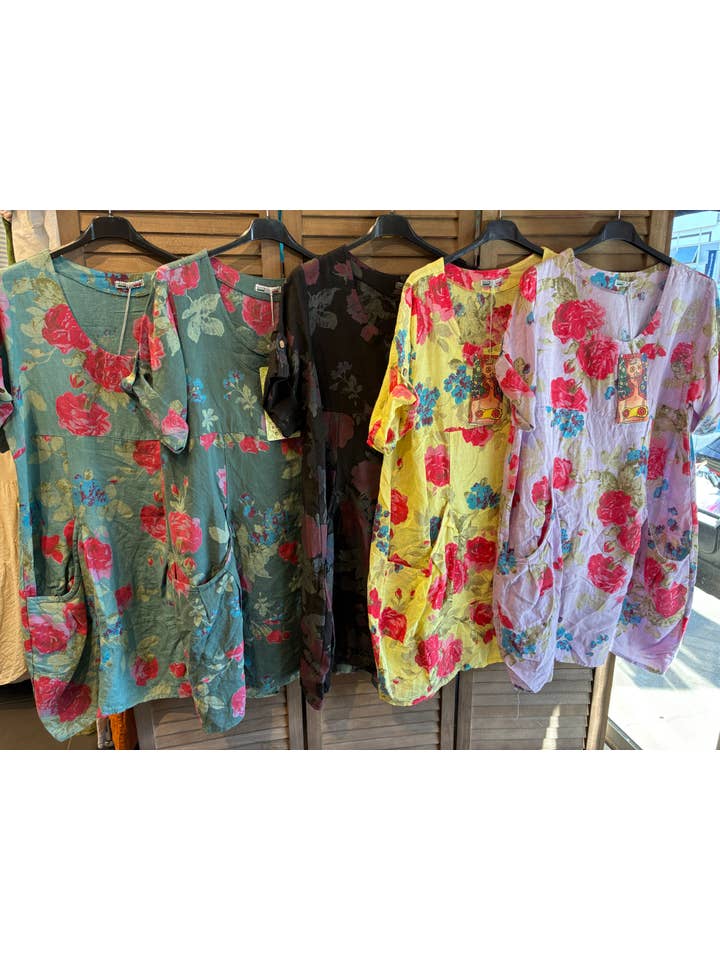 la maison des fibres naturelles – wholesale Klänning - Dam – Klänning i 100 % linne med blommönster 324020