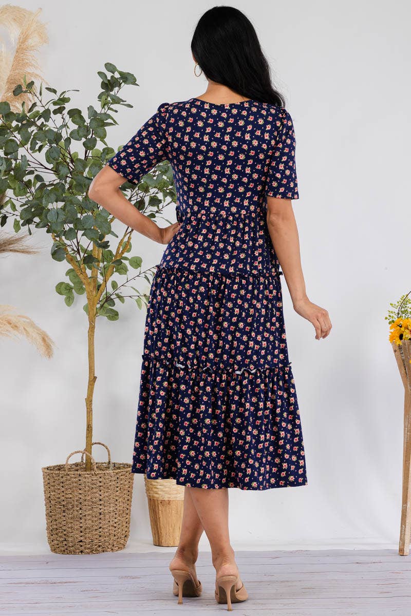 H&H Fashion Inc. – Großhandel Kleid – Damen – JR778X-DITSYFLOWER - Midi-Cocktailkleid mit Puffärmeln7