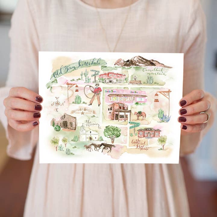 Click Bloom - Wholesale Art Print - Watercolor Map of Old Town Scottsdale, Arizona