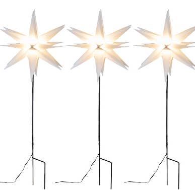 Lot de 3 étoiles en plastique blanc de 35 cm avec pique pour sol, LED, usage extérieur pour la vente par HGD