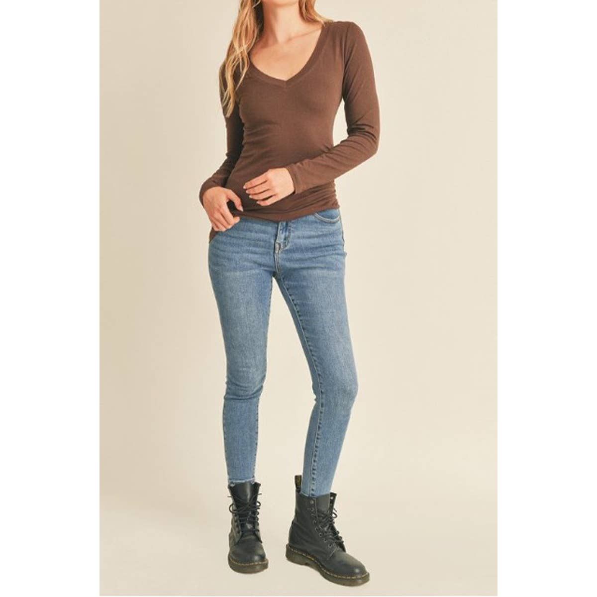 UP CLOTHING - Wholesale T-Shirt - Women's - V NECK LONG SLEEVE BASIC TOP4