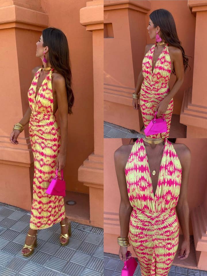 LORIANE - Wholesale Dress - Women's - 6194A Off-the-shoulder printed long dress one size 1