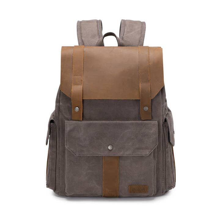 ALI - Mochila de cuero genuino y lona recubierta - Gris para venta al por mayor de apocope.paris