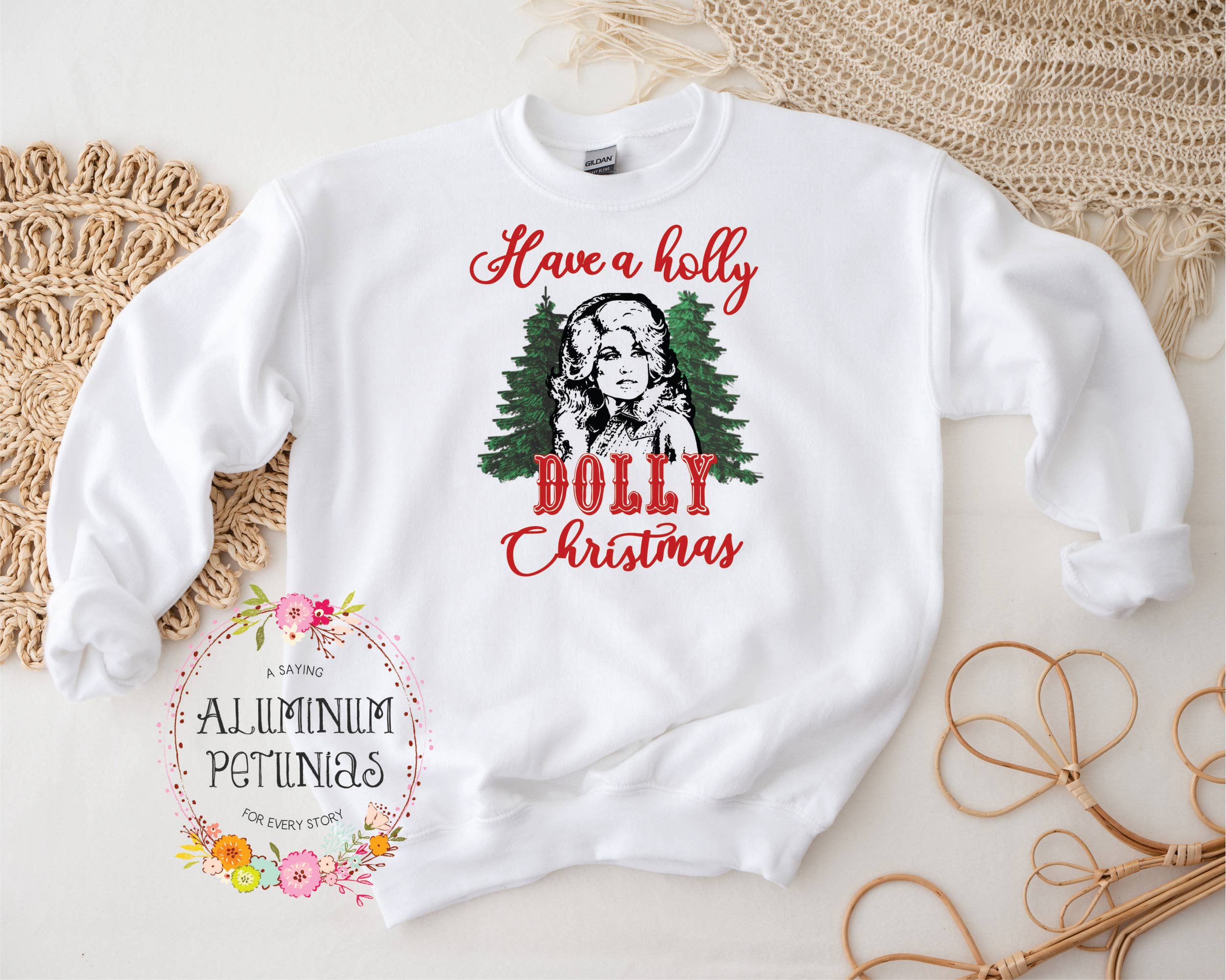 Aluminum Petunias - Wholesale Graphic Sweatshirt - Women's - Have a Holly Dolly Christmas Sweatshirt0