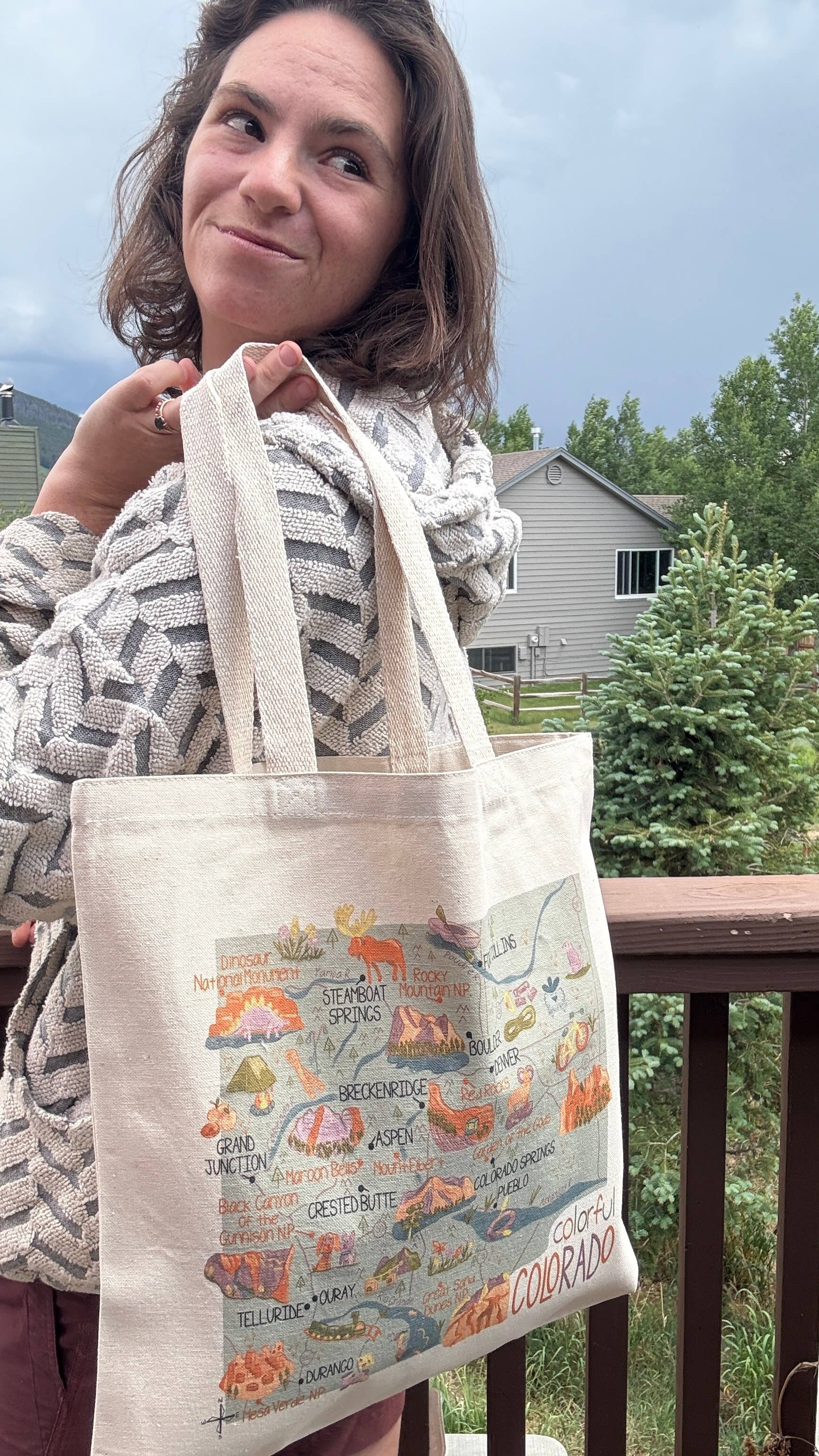 Quirks of Art co. - Wholesale Tote Bag - Women's - Colorful Colorado Map Canvas Tote Bags | Illustrated Map1