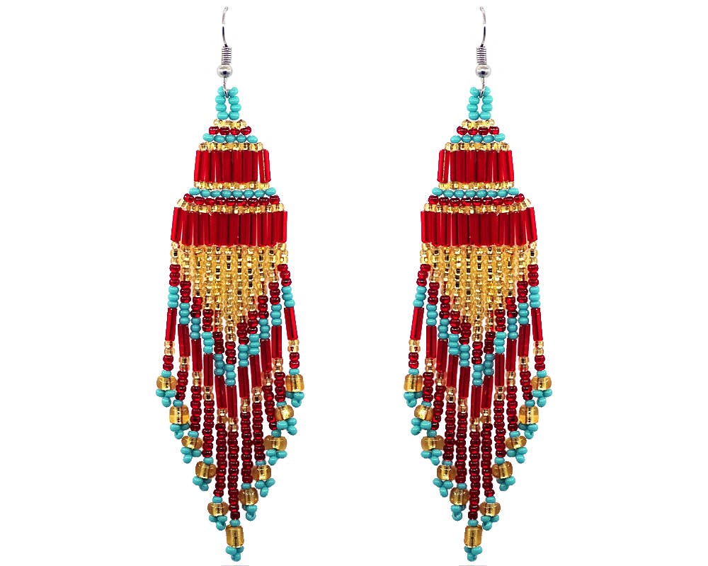 Pichincha - Vente Boucles d'oreilles à pampille - Boucles d'oreilles pendantes en forme de chandelier à franges en perles de très grande taille2