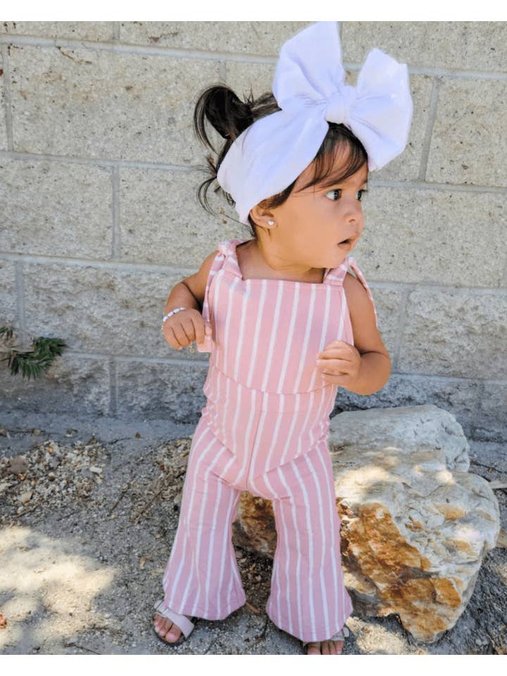 Bailey's Blossoms - Wholesale Jumpsuit - Baby - Kellyn Bell Bottom Suspender Jumpsuit - Mauve Stripe