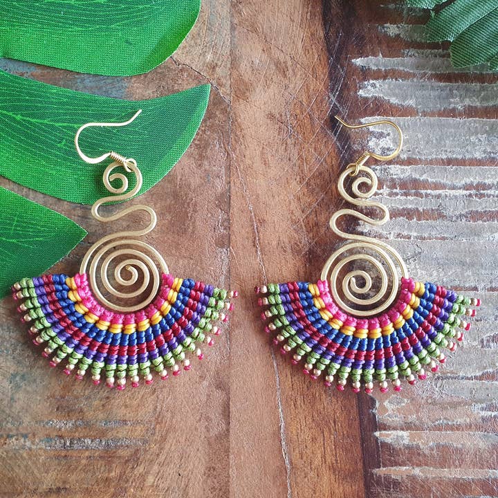 Jasper Rocks - Vente Boucles d'oreilles pendantes - Boucles d'oreilles en macramé bohème arc-en-ciel