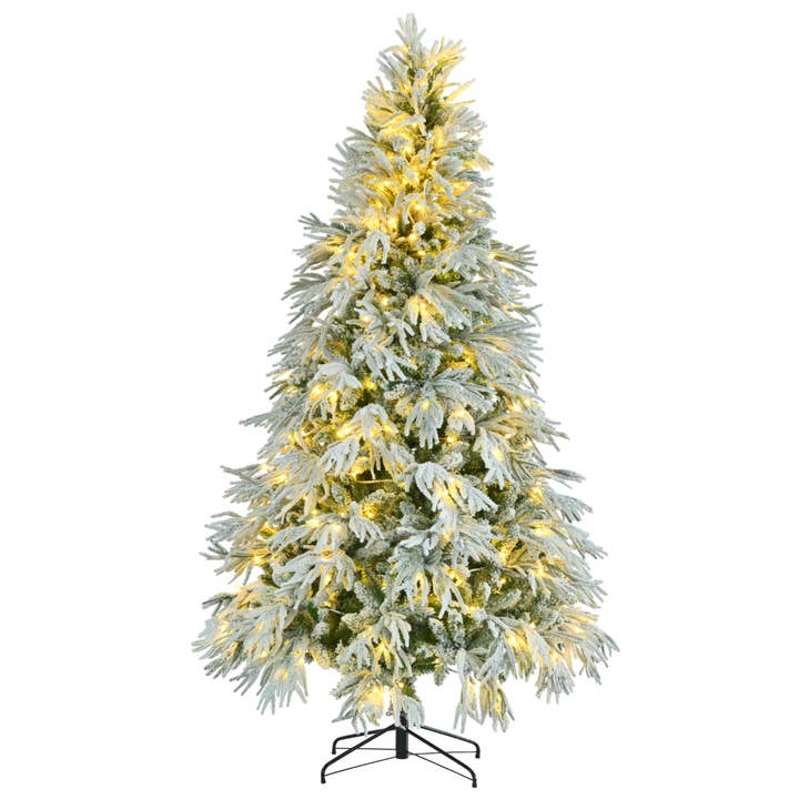 39F Inc. - Wholesale Artificial Christmas Tree - 7.5/6FT Pre-Lit Snow Flocked Christmas Tree (350 LED Lights)9