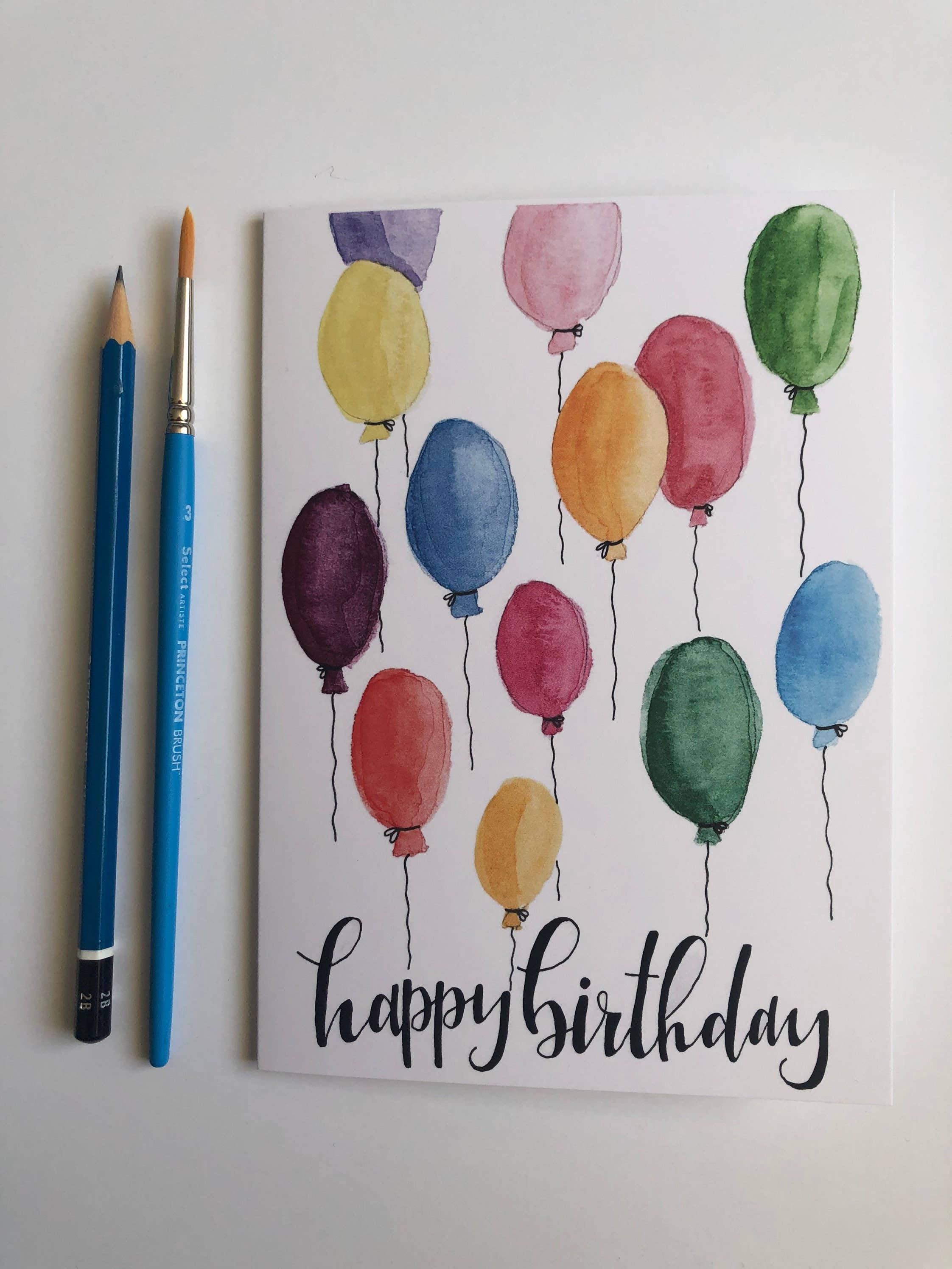 Wild Juniper Art Studio – wholesale Birthday card – Happy Birthday Card, Birthday Card, Watercolour Cards, Watercolour Birthday Card, Balloons, Hand painted Card, Calligraphy8
