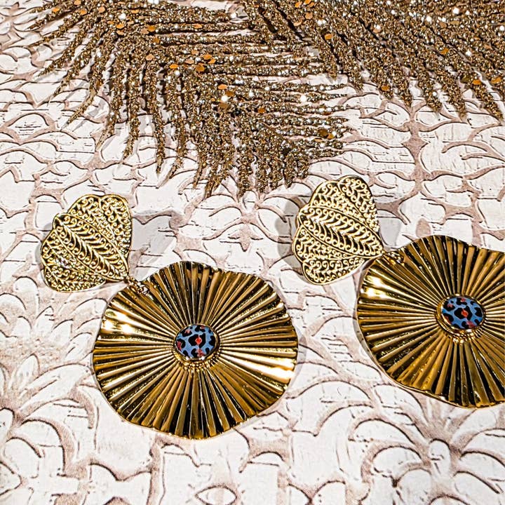 Graou luipaard art deco messing 24k roestvrij staal oorbellen voor wholesale door Lydée Déco