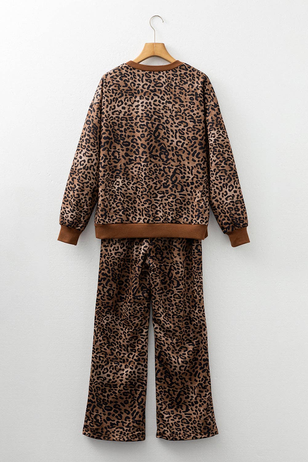 Coffee LALALOO Leopard Long Sleeve Top and Pants Set for wholesale on Faire3