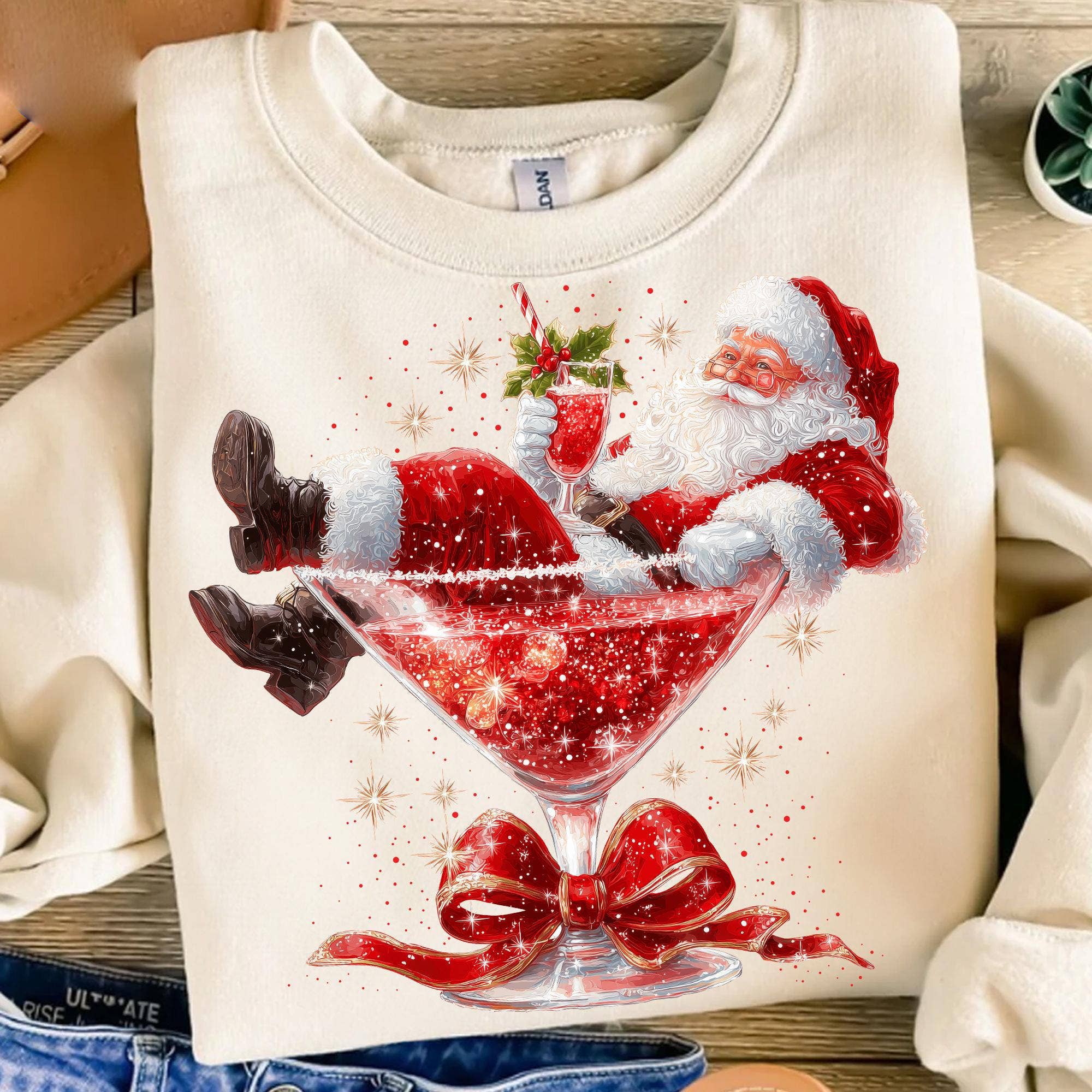 NVC Ecommerce LLC - Wholesale T-Shirt (Graphic) - Women's - Santa’s Hot Mess Shirt, Retro Santa Claus Martini Sweatshirt3