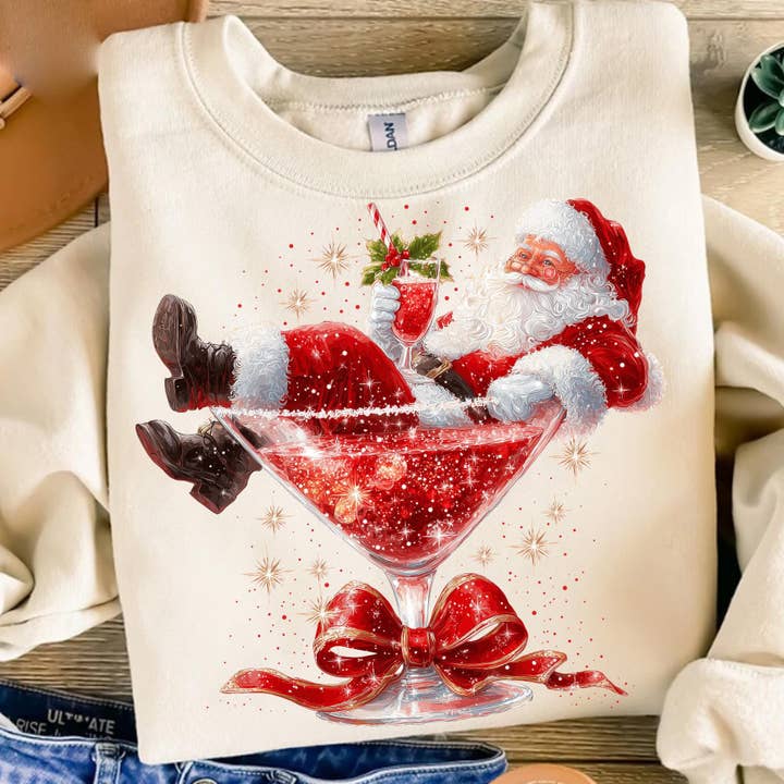 NVC Ecommerce LLC - Wholesale T-Shirt (Graphic) - Women's - Santa’s Hot Mess Shirt, Retro Santa Claus Martini Sweatshirt3
