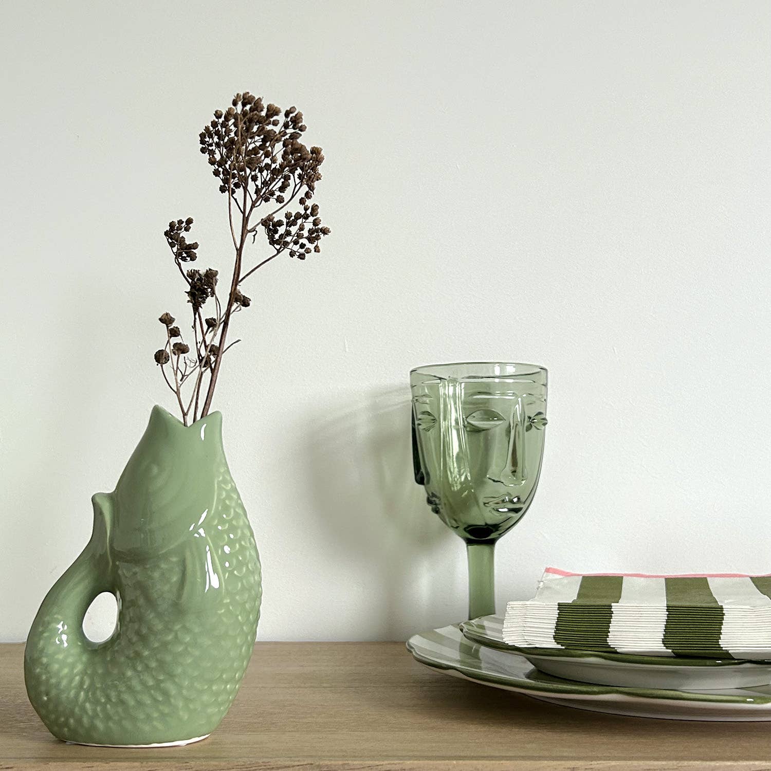 Opjet Paris - Vendita all'ingrosso Vasi - Vaso in ceramica a forma di pesce matcha, L 8,2 cm, P 5 cm, H 12 cm3