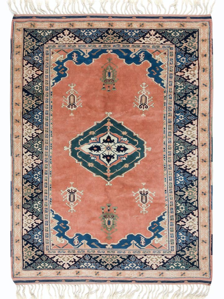 Alfombra moderna hecha a mano de 5,2 x 6,7 pies con flecos, 100% lana para venta al por mayor de Rug Specialist LLC.