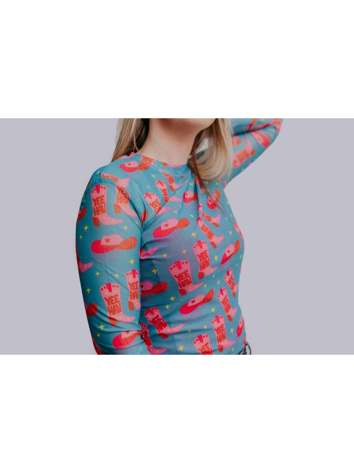 YEEHAW MK165 Yee Haw Long Sleeve Mesh Top - Multi for wholesale on Faire