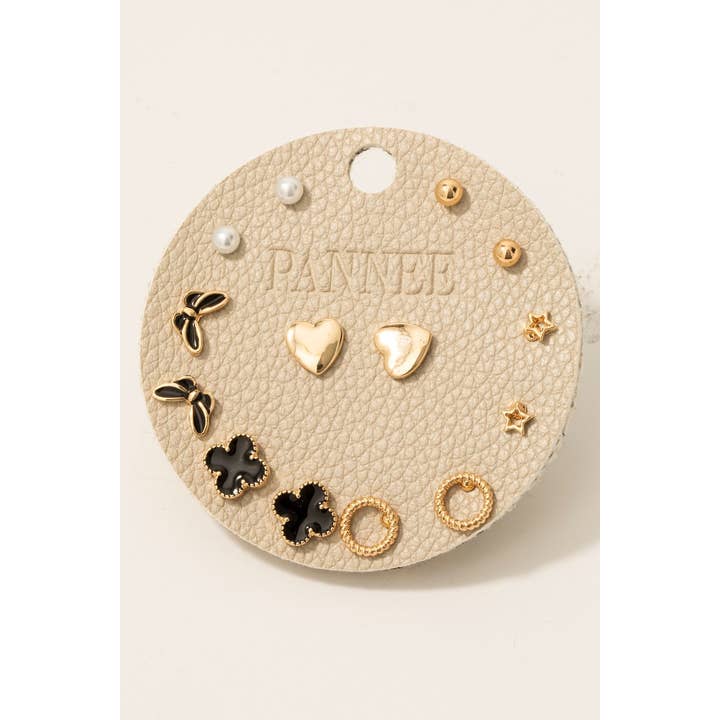Fame Accessories - Wholesale Stud/Post Earrings - Mixed Heart Butterfly And Pearl Stud Earrings Set
