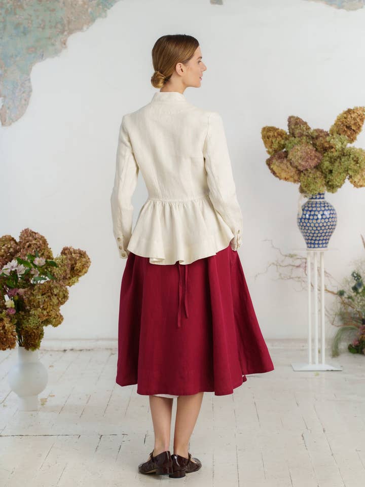 Peplum Jacket, Twill Linen, Milky Herringbone for wholesale on Faire9