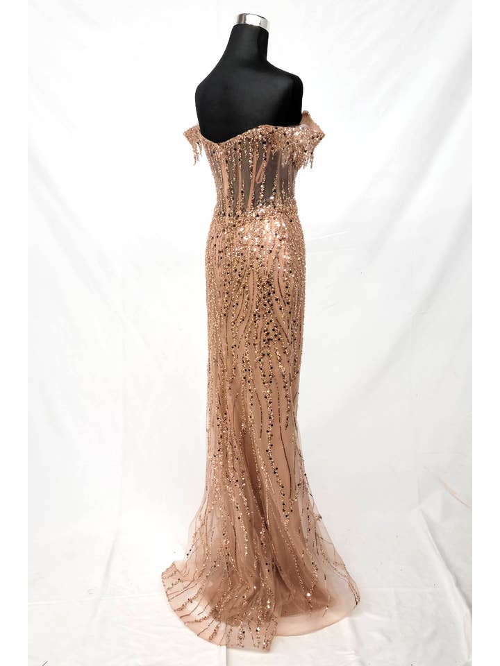 Chicas - Wholesale Gown - Women's - Off the Shoulder Sequin and Bead Long Dress C33133