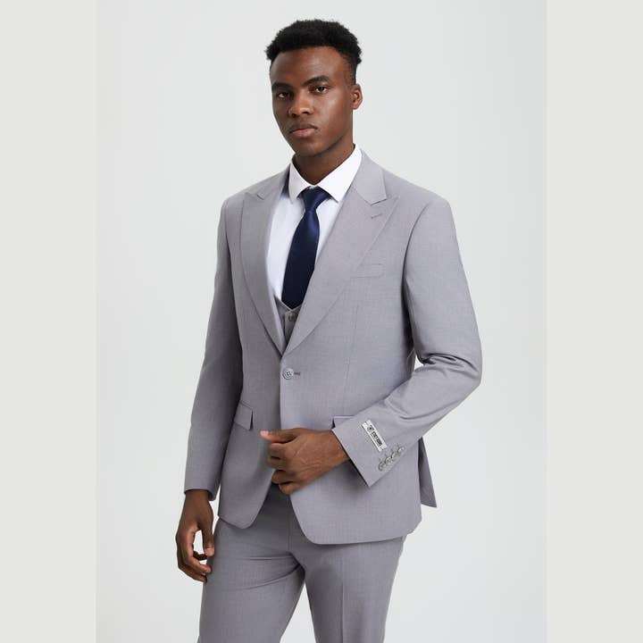 Suits America - Wholesale Suit Set - Men's - Stacy Adams U-Vest Hybrid Fit Suit Expandable Waist, Lt Grey