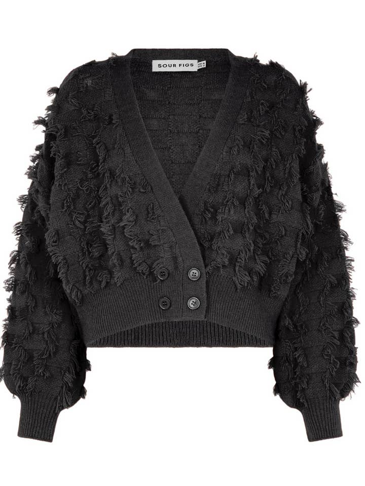 Fringed Checkerboard Cardigan in Black for wholesale by SOUR FIGS LONDON