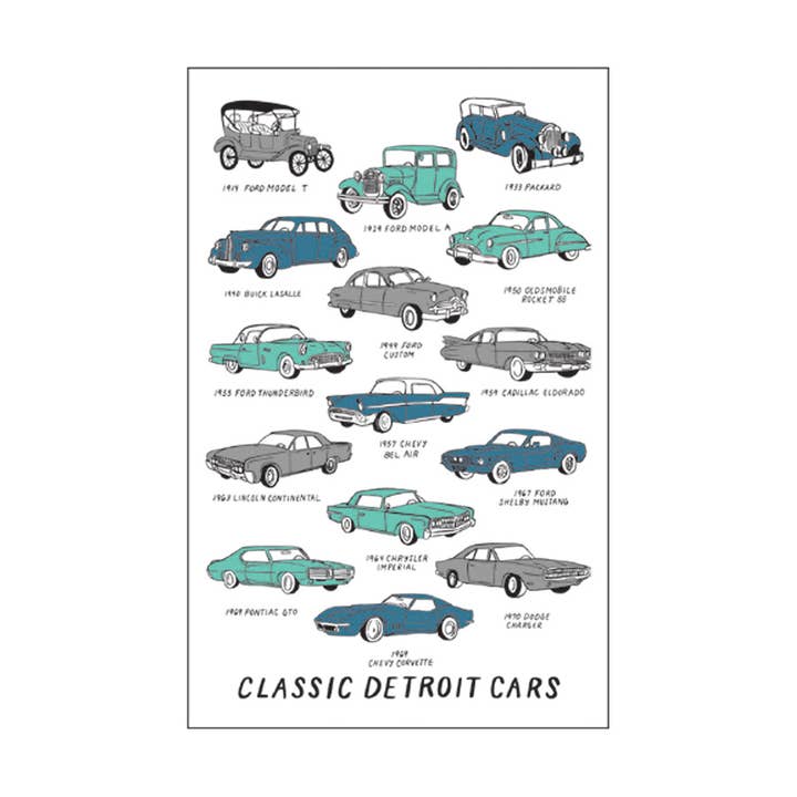 Classic Detroit Cars Linen Postcard for wholesale by City Bird