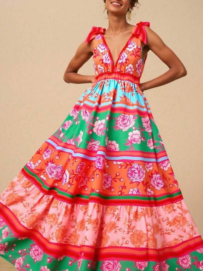 Rosa Clothing - Wholesale Dress - Women's - straps shoulder Tropical Floral print resort maxi dress15