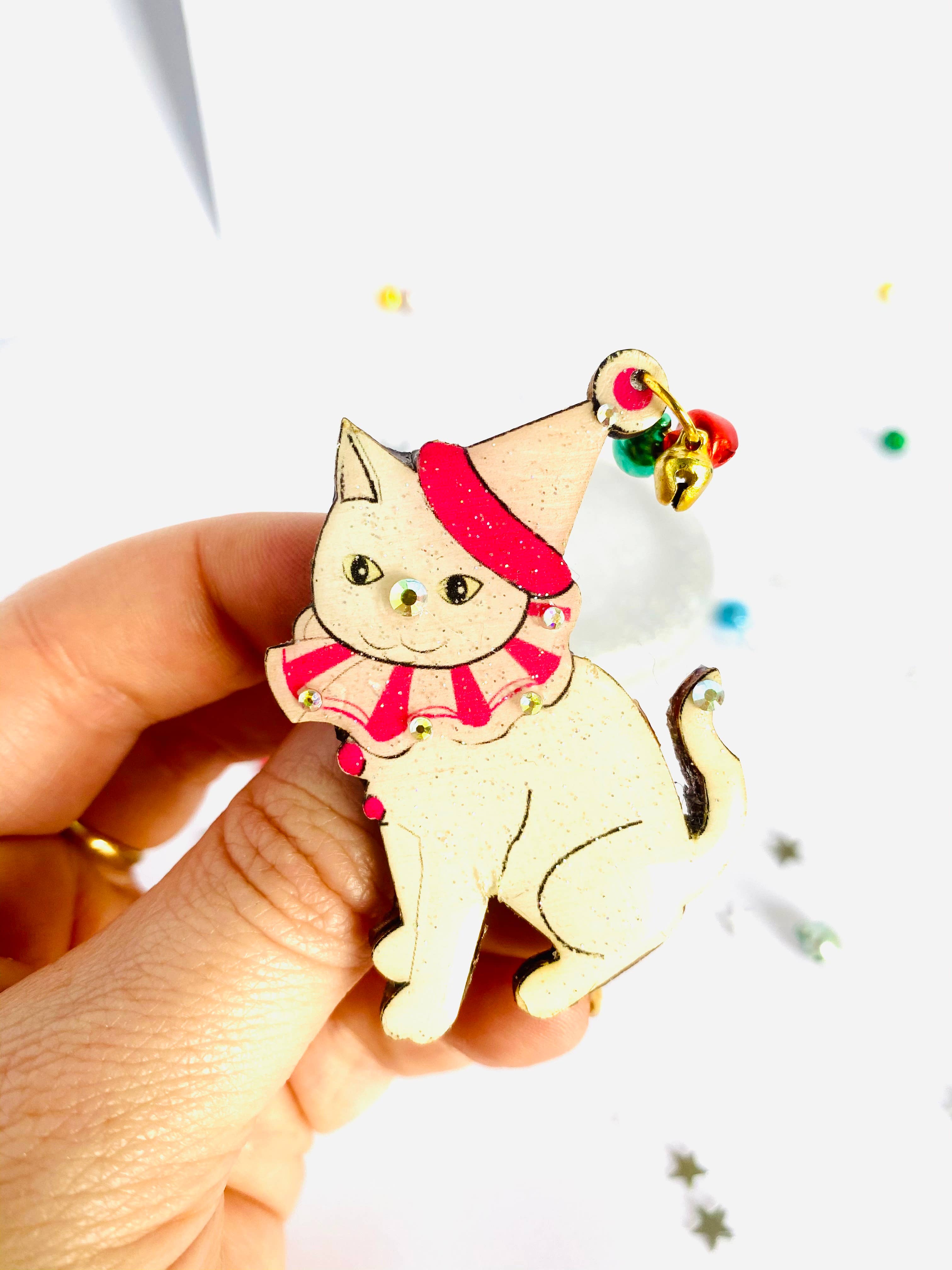 Rosie Rose Parker - Vente Broches - Broche clown en forme de chat scintillant, broche festive, broches de Noël8