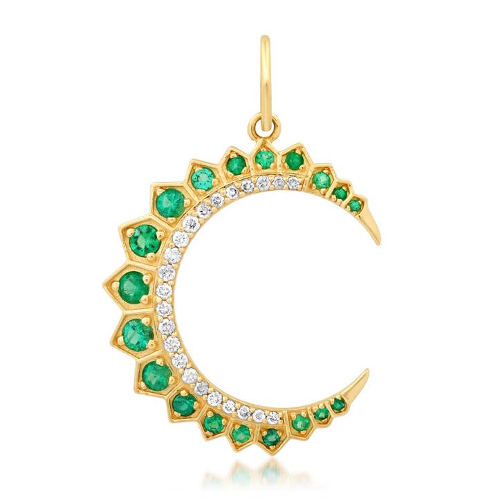 FULL OF EMERALDS HALF MOON PENDANT, 14KT GOLD for wholesale by JEN HANSEN