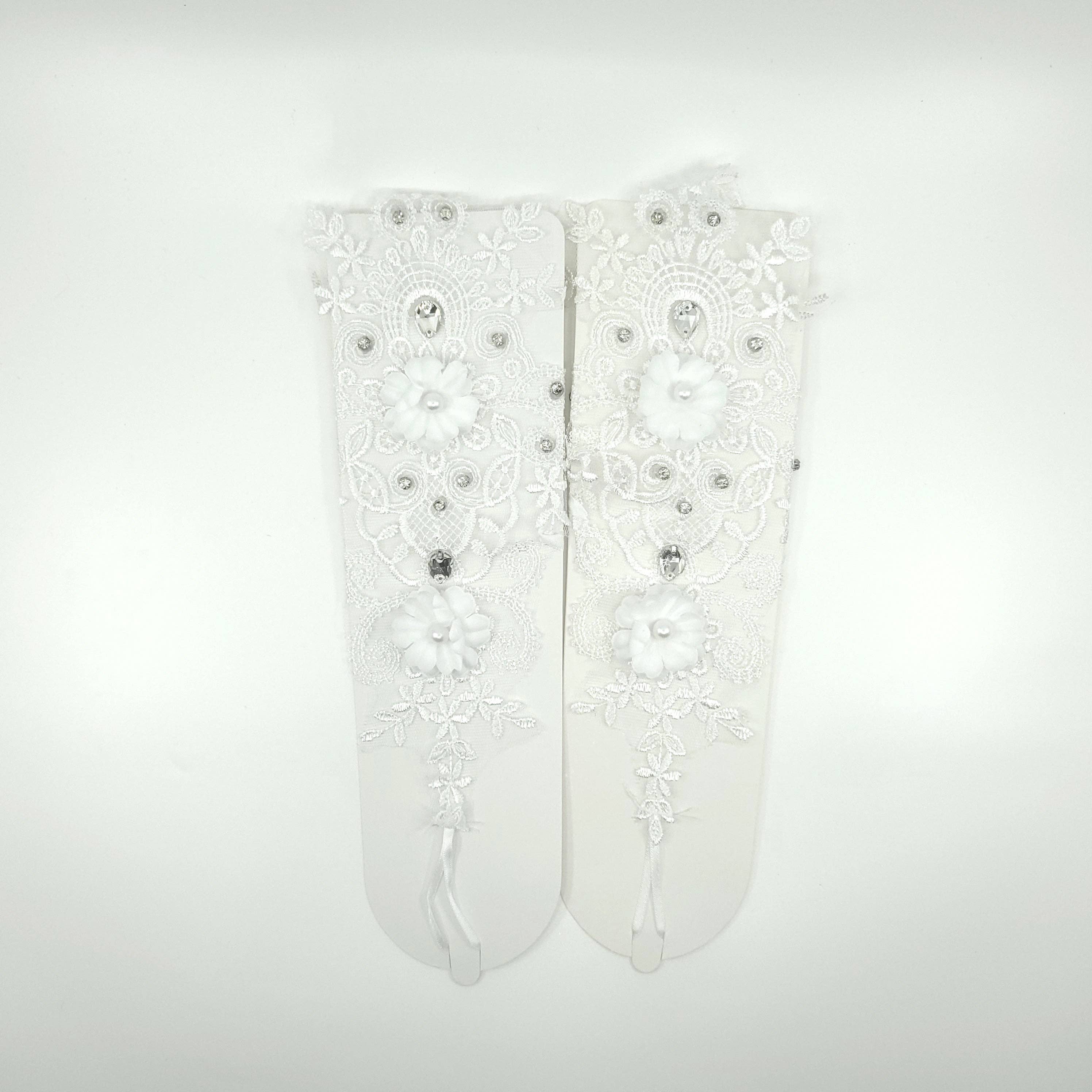 HVID Blondehandsker med blomsterbroderi WG227 (3 stk.) for engroshandel på Faire2