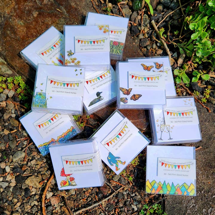 Sarah Angst Art - Wholesale Stationery/Notecard Set - Cute Little 3x3 Pint Size Notes: Summer Fireflies6