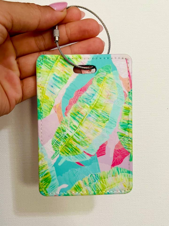 Etiqueta de equipaje "Hojas de palma" hecha a mano en Hawái para venta al por mayor de The Sunset Shop