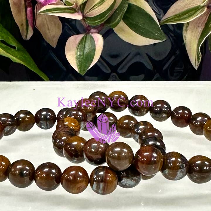 KayleeNYC - Wholesale Beaded Bracelet - Natural Tiger Iron 8mm 7.5” Crystal Stretch Bracelet