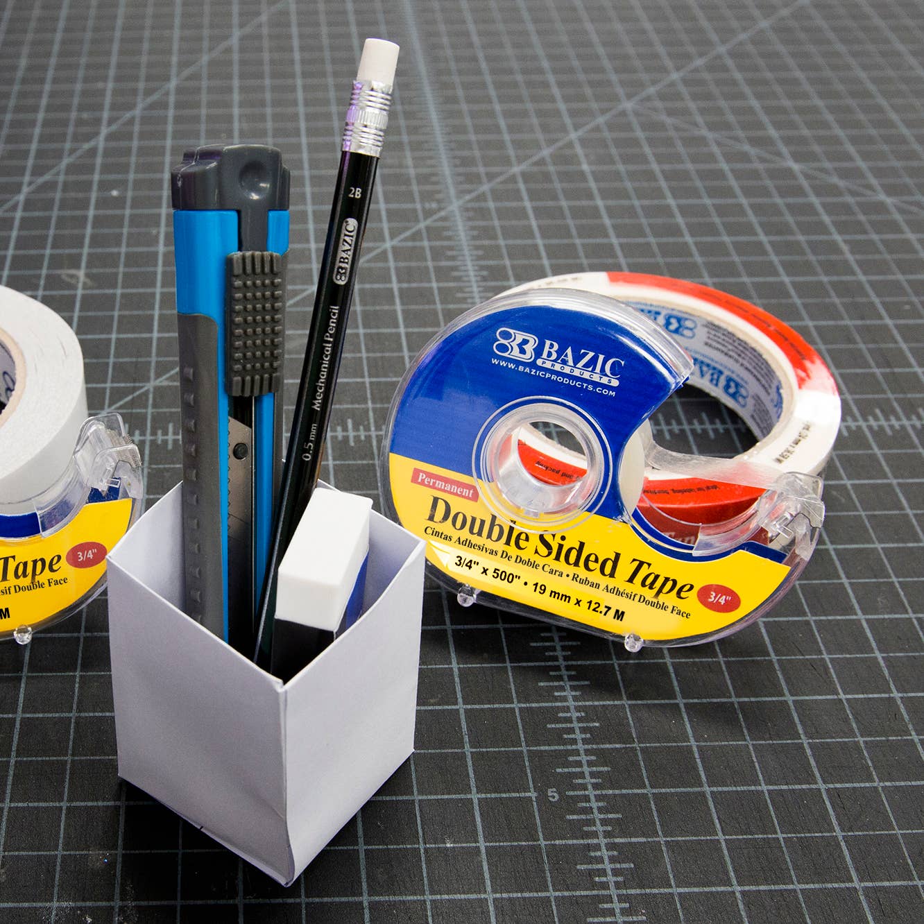 BAZIC Products - Vente Rubans adhésifs - Ruban adhésif permanent double face 3/4 po x 500 po avec dévidoir3