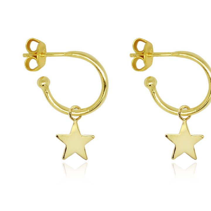Dushku Gold Star Charm Hoop Earrings for wholesale by Boho Betty
