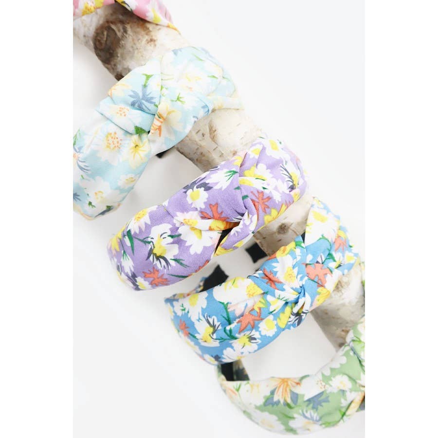 MIX COLOR Soft Floral Pattern Center Knotted Headband for wholesale on Faire6